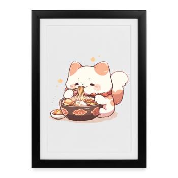 Spaghetti cats - Cat is having fun with past - Framed poster (27 × 37 cm) - black - Front