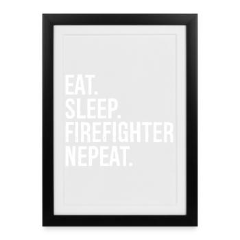 Manger Dormir Pompier Nepeat - Affiche encadrée (27 × 37 cm) - noir - Devant