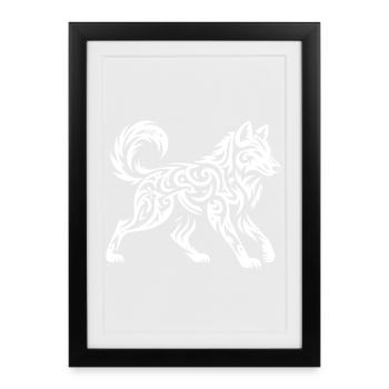 Loup tribal - Affiche encadrée (27 × 37 cm) - noir - Devant