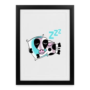 Sleeping cow - Framed poster (27 × 37 cm) - black - Front