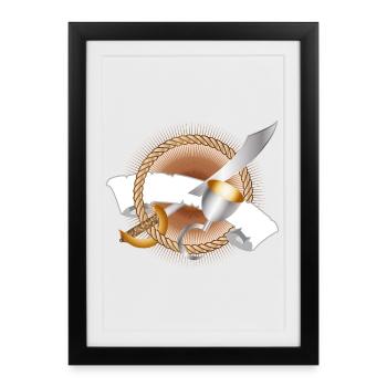 Sabre pirate et crochet main avec bannière Adventure Motif - Affiche encadrée (27 × 37 cm) - noir - Devant
