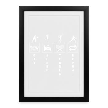 Funny Tennis Sports Quote Eat Sleep Repeat - Framed poster (27 × 37 cm) - black - Front