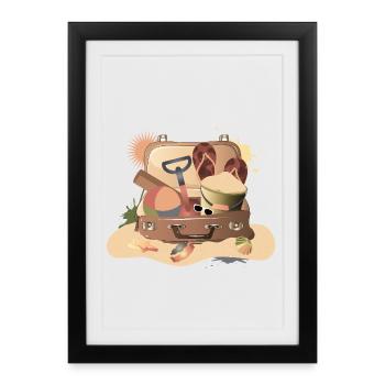 Valise vintage pour les vacances à la plage – estivale - Affiche encadrée (27 × 37 cm) - noir - Devant