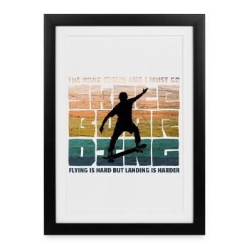 Skateboard Skating Skate Fan70s Retro Skater - Affiche encadrée (27 × 37 cm) - noir - Devant