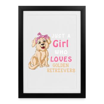 Golden Retriever Girl Love  - Framed poster (27 × 37 cm) - black - Front