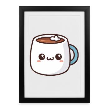 Tasse de chocolat chaud kawaii - Affiche encadrée (27 × 37 cm) - noir - Devant