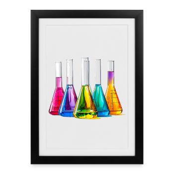 Des flacons de laboratoire colorés dans un jeu de couleurs - Affiche encadrée (27 × 37 cm) - noir - Devant