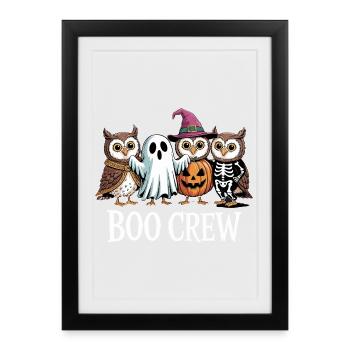 Boo Crew Owls Ghost Pumpkin Witch Skeleton Halloween - Framed poster (27 × 37 cm) - black - Front