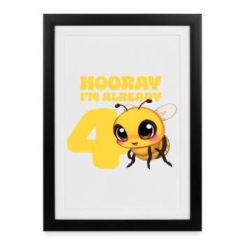 Biene - Hourra j’ai déjà 4 ans - Affiche encadrée (27 × 37 cm) - noir - Devant