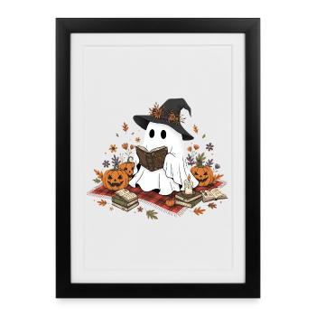 Sorcière Sorcière avec des citrouilles et un livre magique - Affiche encadrée (27 × 37 cm) - noir - Devant