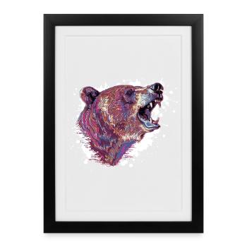 Tête d’ours Neon Splash - Affiche encadrée (27 × 37 cm) - noir - Devant