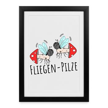 Deux champignons mouches - Affiche encadrée (27 × 37 cm) - noir - Devant
