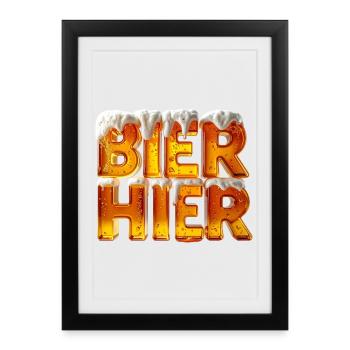 Bière? Ici! – Lettres de verre à bière 3D avec mousse - Affiche encadrée (27 × 37 cm) - noir - Devant