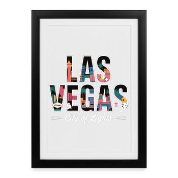 Las Vegas Ville Lumière – Casino Rétro - Affiche encadrée (27 × 37 cm) - noir - Devant
