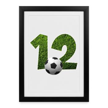 NON. 12 NUMÉRO 12 FOOTBALL 12E ANNIVERSAIRE - Affiche encadrée (27 × 37 cm) - noir - Devant