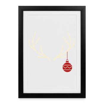 Antlers with Red Christmas Ball – Yule Style - Framed poster (27 × 37 cm) - black - Front