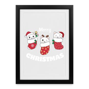 Süße Katzen in Weihnachtssocke zu Weihnachten - Gerahmtes Poster (27 × 37 cm) - Schwarz - Vorne