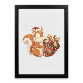 Cadeau d’écureuil Winter Joy - Affiche encadrée (27 × 37 cm) - noir - Devant