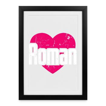 J’aime Roman Pink Heart J’aime Roman - Affiche encadrée (27 × 37 cm) - noir - Devant