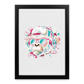 Cooler Affe mit Sonnenbrille und Beats - Gerahmtes Poster (27 × 37 cm) - Schwarz - Vorne