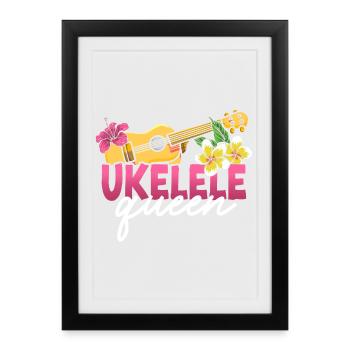 Ukulélé hawaïen Ukulélé Queen Ukulélé - Affiche encadrée (27 × 37 cm) - noir - Devant