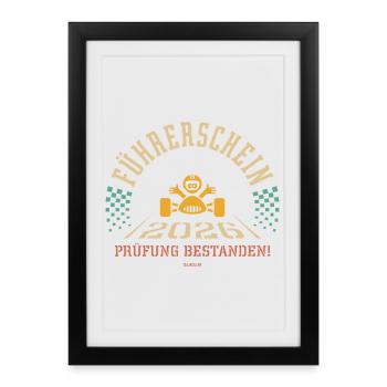 Permis de conduire 2026 – examen de conduite réussi ! (4C) - Affiche encadrée (27 × 37 cm) - noir - Devant