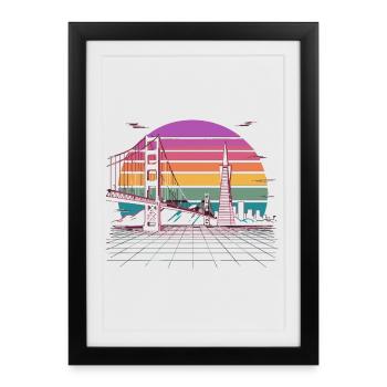 Rainbow Bridge Neon Skyline San Francisco - Affiche encadrée (27 × 37 cm) - noir - Devant