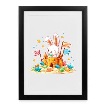Bunny on the Beach Sandpit - Affiche encadrée (27 × 37 cm) - noir - Devant