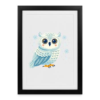 Winter Owl in Snowflakes - Framed poster (27 × 37 cm) - black - Front