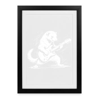 Ferret avec guitare de style rock - Affiche encadrée (27 × 37 cm) - noir - Devant