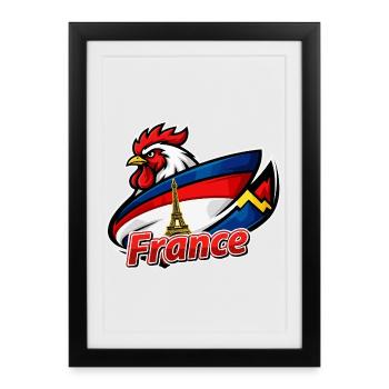 Coq français avec drapeau de la tour Eiffel - Affiche encadrée (27 × 37 cm) - noir - Devant