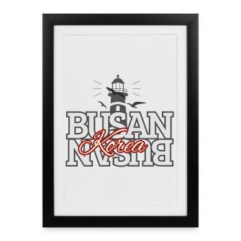 Conception typographique du phare de Busan, Corée - Affiche encadrée (27 × 37 cm) - noir - Devant