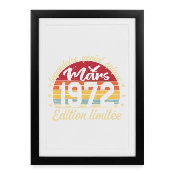 Mars 1972 54 ans Cadeau Anniversaire Mars 1972 - Affiche encadrée (27 × 37 cm) - noir - Devant