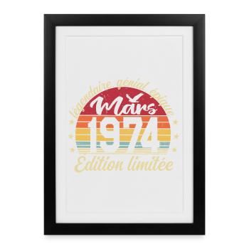 Mars 1974 52 ans Cadeau Anniversaire Mars 1974 - Affiche encadrée (27 × 37 cm) - noir - Devant