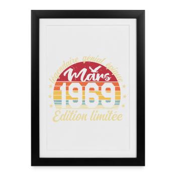 Mars 1969 57 ans Cadeau Anniversaire Mars 1969 - Affiche encadrée (27 × 37 cm) - noir - Devant