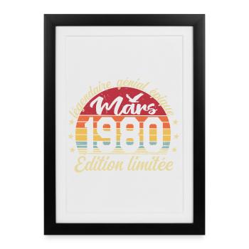 Mars 1980 46 ans Cadeau Anniversaire Mars 1980 - Affiche encadrée (27 × 37 cm) - noir - Devant