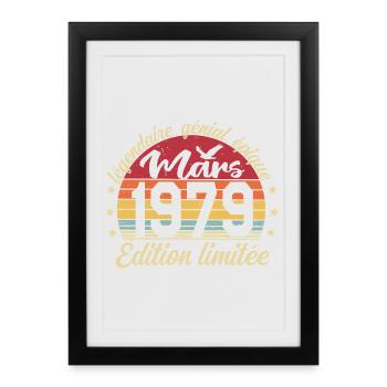 Mars 1979 47 ans Cadeau Anniversaire Mars 1979 - Affiche encadrée (27 × 37 cm) - noir - Devant