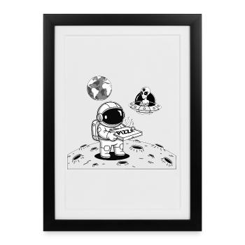Astronaute Livraison Pizza Espace Alien - Affiche encadrée (27 × 37 cm) - noir - Devant