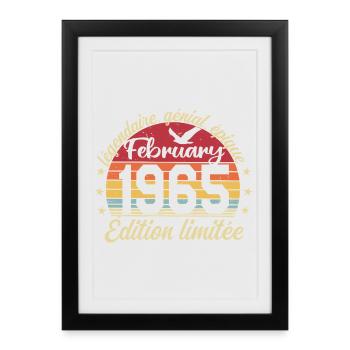 Février 1965 Anniversaire février 1965 Retro 1965 - Affiche encadrée (27 × 37 cm) - noir - Devant