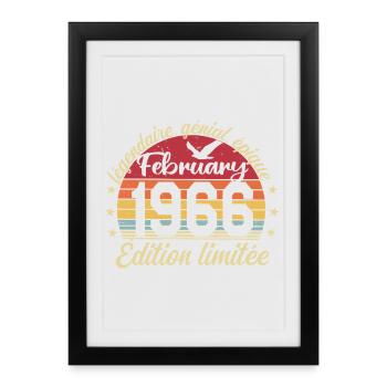 Février 1966 Anniversaire février 1966 Retro 1966 - Affiche encadrée (27 × 37 cm) - noir - Devant
