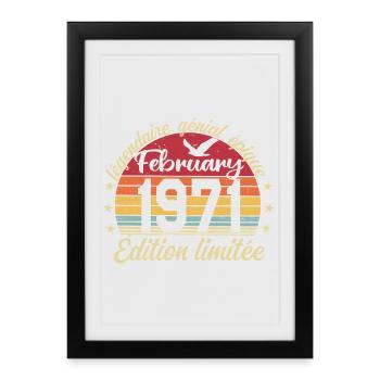 Février 1971 Anniversaire février 1971 Retro 1971 - Affiche encadrée (27 × 37 cm) - noir - Devant