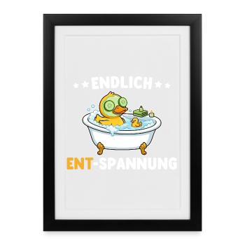 Wellness Duck Enfin Relaxation Jeu de mots - Affiche encadrée (27 × 37 cm) - noir - Devant