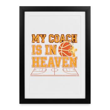 Mon entraîneur est au paradis dans le basket chrétien - Affiche encadrée (27 × 37 cm) - noir - Devant