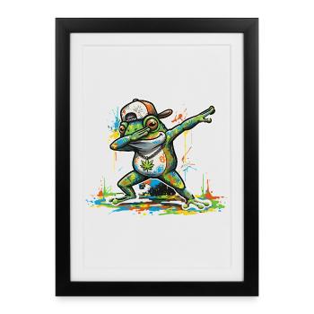 Funny Frog Dab Dance Graffiti Motif - Framed poster (27 × 37 cm) - black - Front