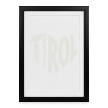 Lettrage Tirol Herz avec bâton de randonnée - Affiche encadrée (27 × 37 cm) - noir - Devant