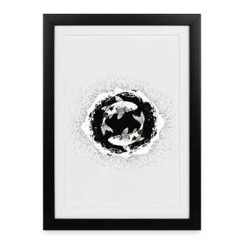 Poisson koi Yin Yang Pêcheur Chantant Chemise - Affiche encadrée (27 × 37 cm) - noir - Devant