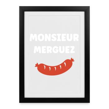 Monsieur Merguez Saucisse Dessin - Affiche encadrée (27 × 37 cm) - noir - Devant