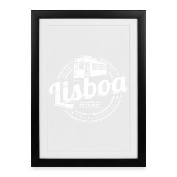 Lisbon Portugal with Retro Tram Vintage Souvenir - Framed poster (27 × 37 cm) - black - Front