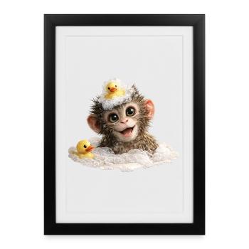 Bathing Time Monkey with Rubber Duck - Framed poster (27 × 37 cm) - black - Front
