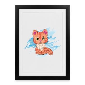 Chat orange mignon avec une écharpe - Affiche encadrée (27 × 37 cm) - noir - Devant
